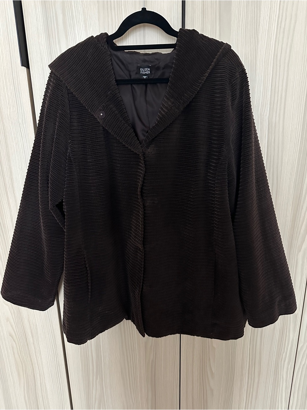 Eileen Fisher Brown Corduroy Hooded Jacket XL